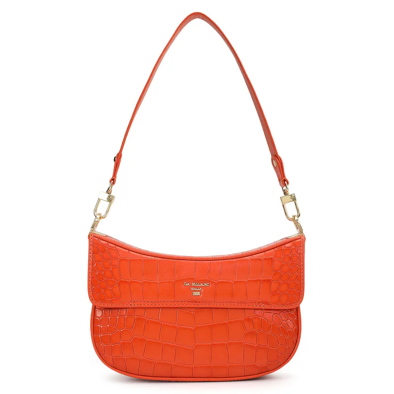 Da Milano Pumpkin Small Croco Leather Baguette - Pumpkin for Women | Best Price UAE